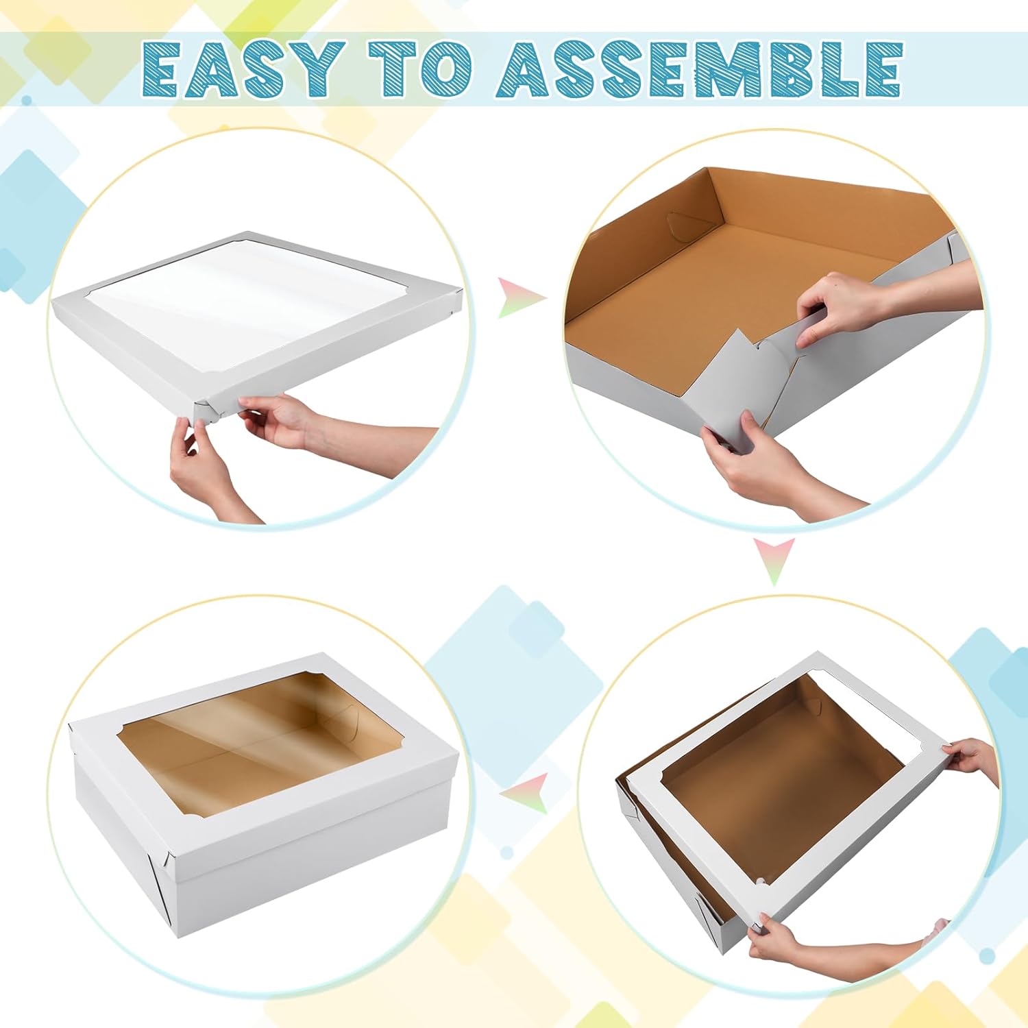Funnymoom 10 Pcs 19.5x14.5x5 Inches Half Sheet Cake Boxes with Window Corrugated White Bakery Boxes for Pastry Baking Donuts Cupcakes Cookies Pie Treat Packaging