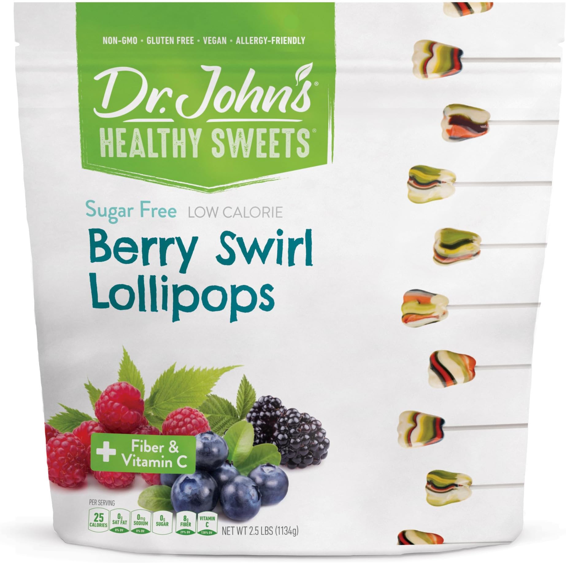 Dr. John’s Sugar Free Candy, Healthy Lollipops with Zero Sugar, Low Calorie Snacks, Keto Friendly Hard Candy Sweets, Berry Swirl Tooth, 150 Count, 2.5 LB Bag