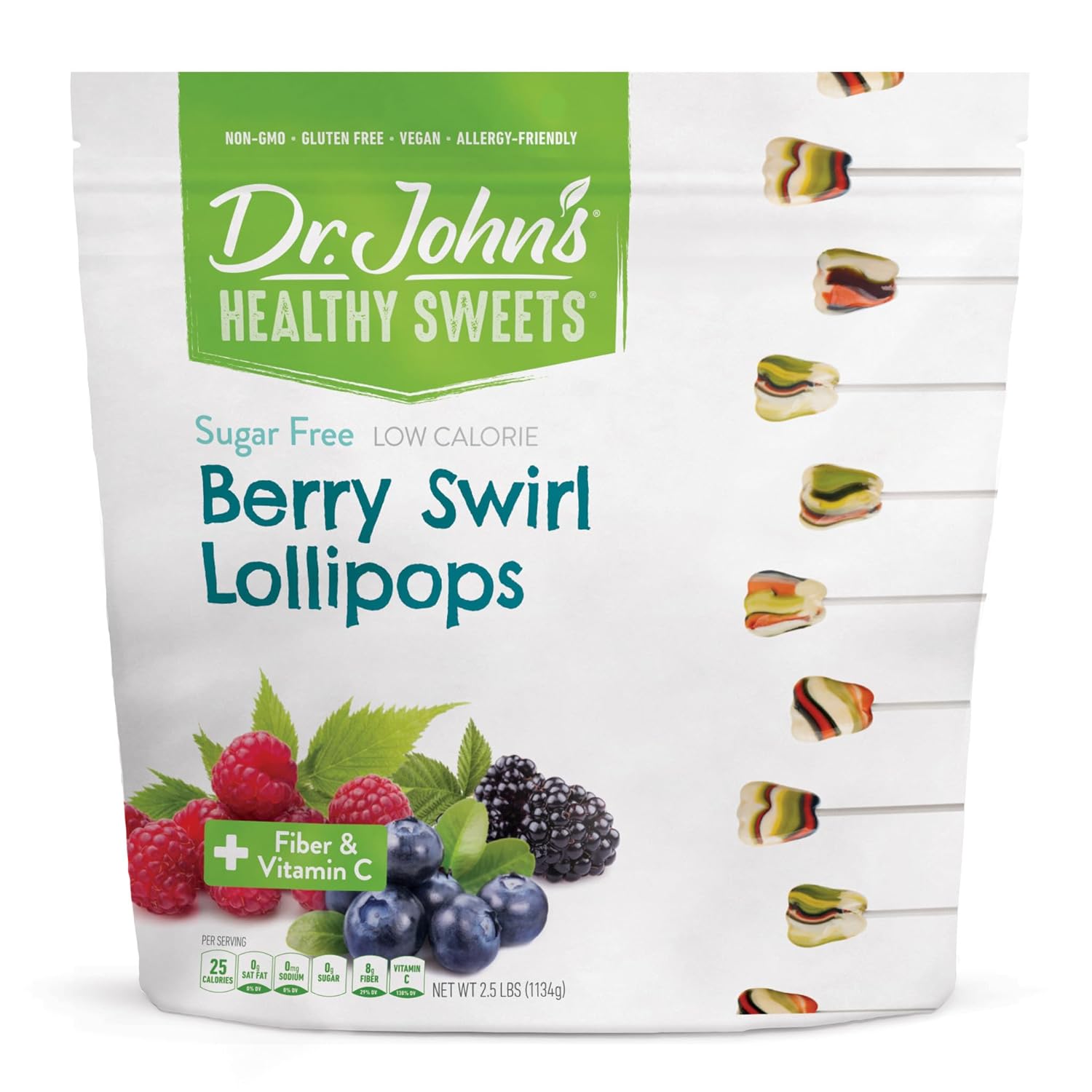 Dr. John’s Sugar Free Candy, Healthy Lollipops with Zero Sugar, Low Calorie Snacks, Keto Friendly Hard Candy Sweets, Berry Swirl Tooth, 150 Count, 2.5 LB Bag