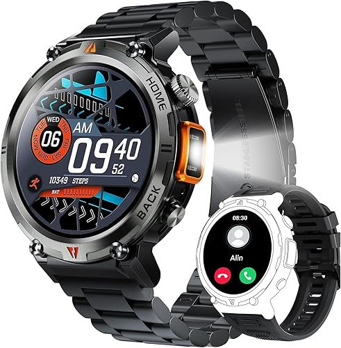 Reloj inteligente militar para hombre con linterna LED de 1.45 pulgadas, resistente 3ATM, resistente al agua, reloj inteligente con más de 100 modos