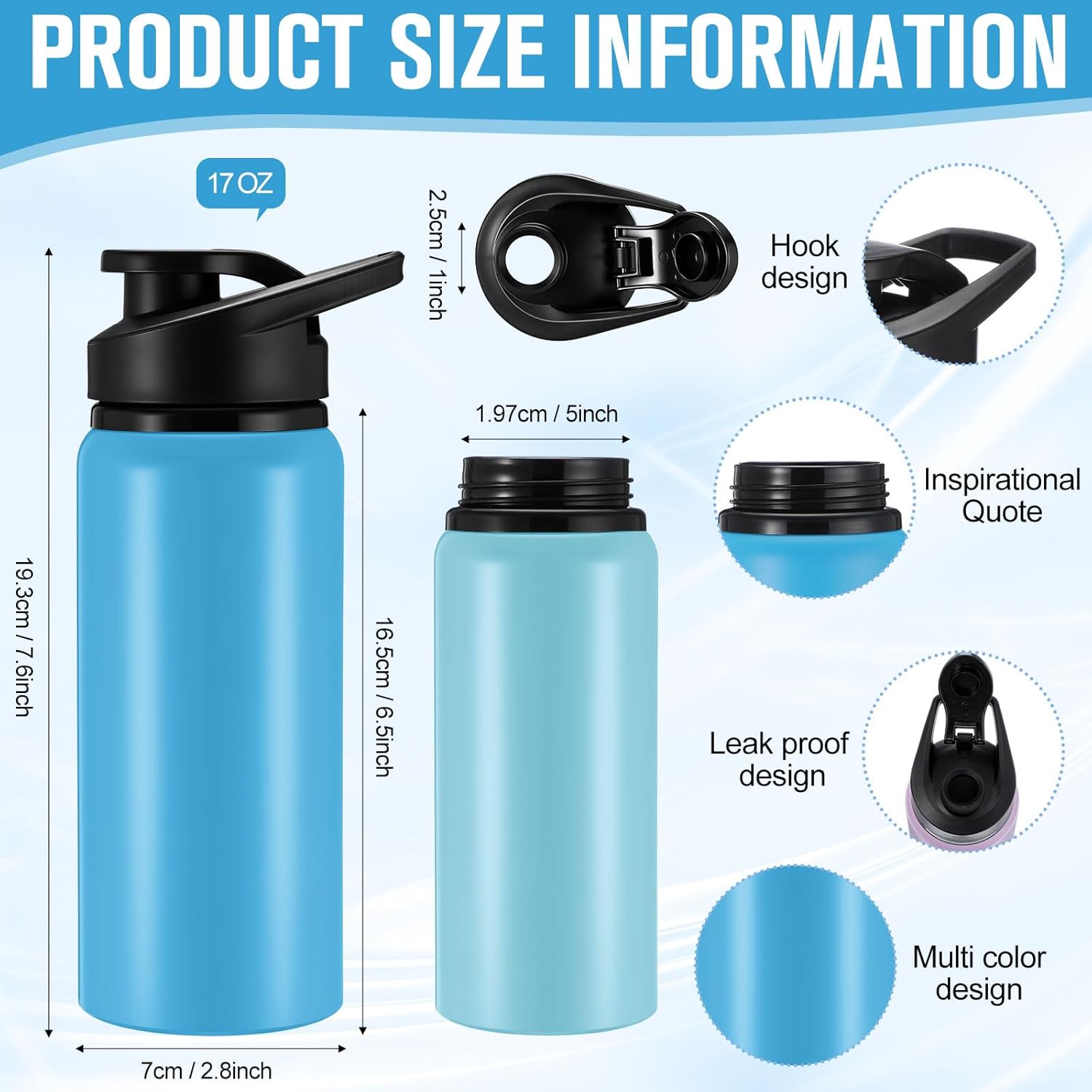 Domensi 12 Pack Aluminum Water Bottle Bulk Reusable Water Bottle, Lightweight Easy Carry Leakproof with Snap Lid Travel Bottles, for Gym Outdoor Sports Cycling Camping Fishing (17oz,Cool Colors)