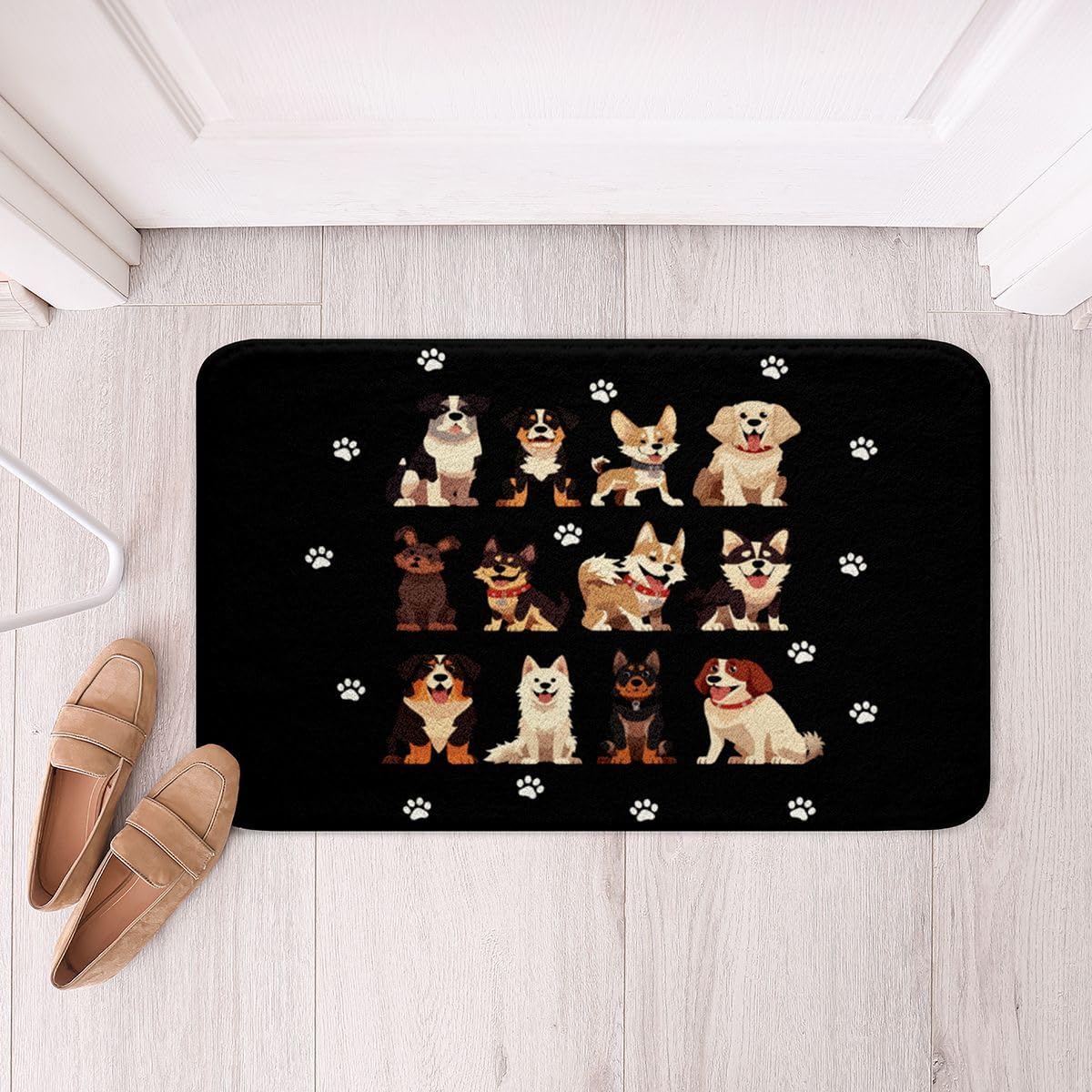Manfei Cartoon Dogs Bathroom Rug Paw Print Non Slip Bath Mats Kids Teens Adults Cute Puppy Animal Washable Carpet for Bathroom Absorbent Bath Mats,16"x24" Brown Black