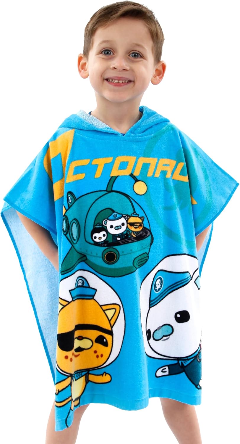 OCTONAUTS Towel Poncho | Kids Hooded Towel | Cotton Poncho Towels | One Size Blue