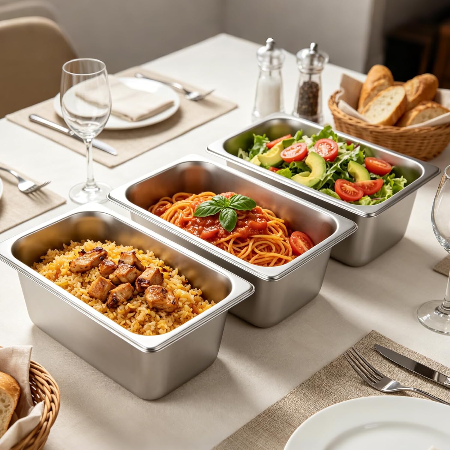 LANIAKEA 4PCS Hotel Pans Stainless Steel Steam Table Pan Restaurant Supplies 1/4 Size x 6 inch Deep Stainless Steam Table Pans, Hotel Pan Trays for Food, Party Catering Supplies
