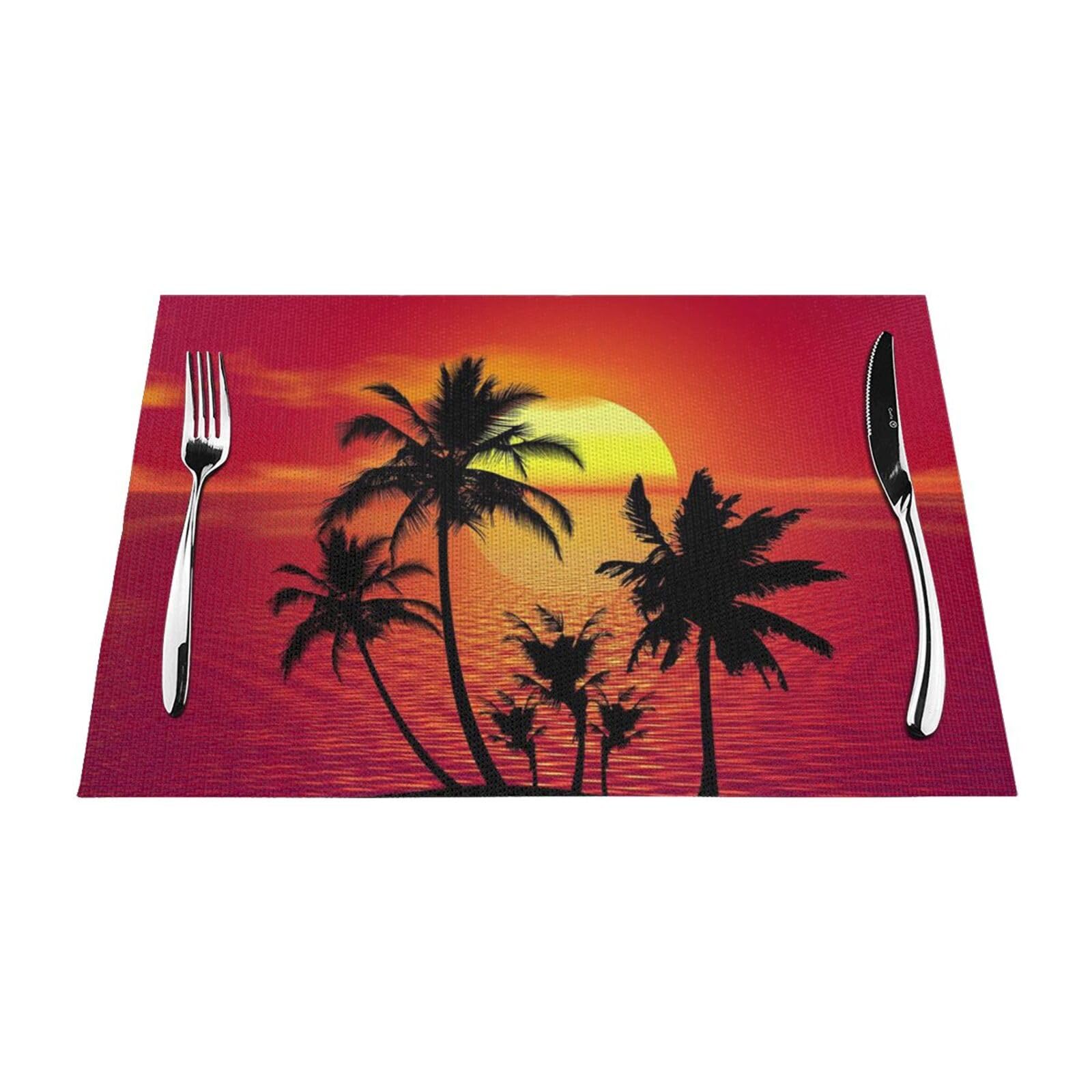 PVC Placemat Set of 6 PCS, 45x30 CM, Tropical Sunset Printed Non-Slip Heat Resistant Place Mats for Kitchen Dining Table Indoor Outdoor