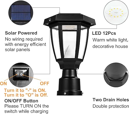 Miniatura 4 de FUDESY Lámpara solar para poste al aire libre, luces LED impermeables para postes de valla alimentadas por energía solar con base de montaje en