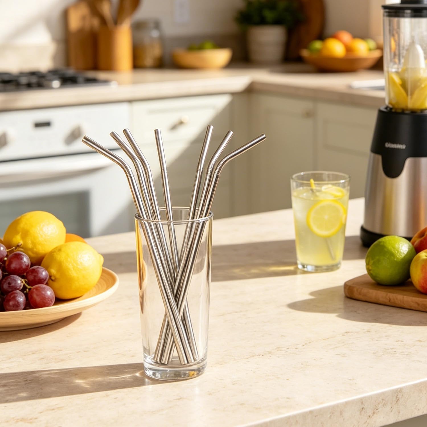 8-Pack Reusable Stainless Steel Metal Straws with Cleaning Brush - Long Metal Straws Drinking for 30 oz and 20 oz Tumbler Eco Friendly