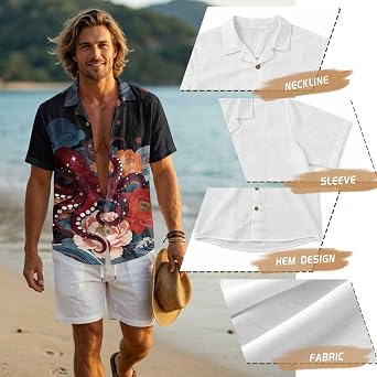 Linen Shirts for Men Button Down Short Sleeve Shirt Mens 2026 Summer Blouse Trendy Linen Tops