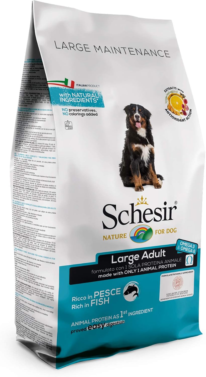 Schesir, Cibo Secco per Cani Adulti di Taglia Grande al Gusto Pesce, Linea Mantenimento in Crocchette - Formato Sacco da 12Kg