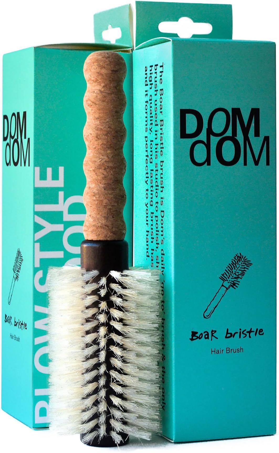Dom Dom Nylon Boar Bristle Hair Brush, Round Blowout Brush, Medium 2.3" Barrel, Anti Static, Cork Comfort Grip, Detangling, For All Hair Types & Textures, Unisex, Women & Men, All Ages