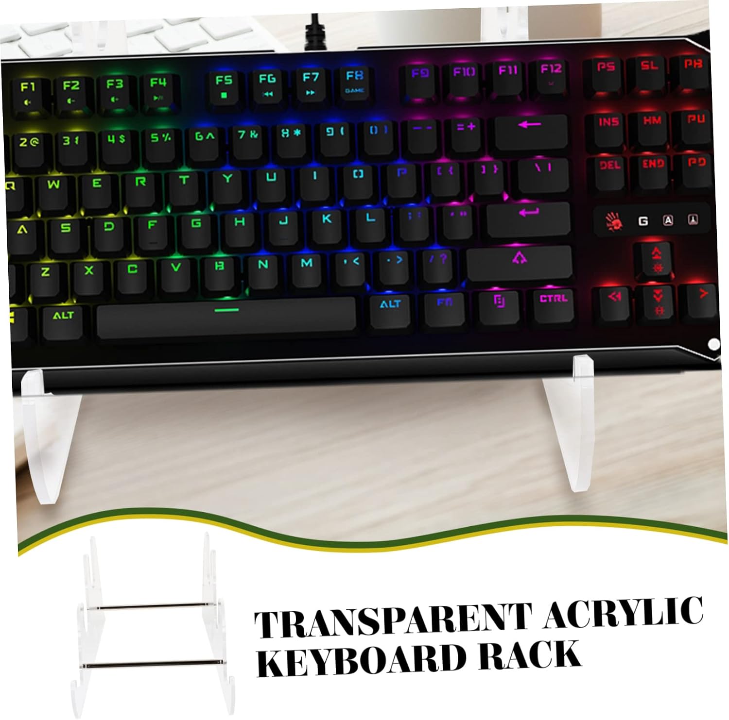 SHOWERORO Keyboard Holder Stand Display for Mechanical and Standard Keyboards Transparent Desk Organizer for Clutter Workspace
