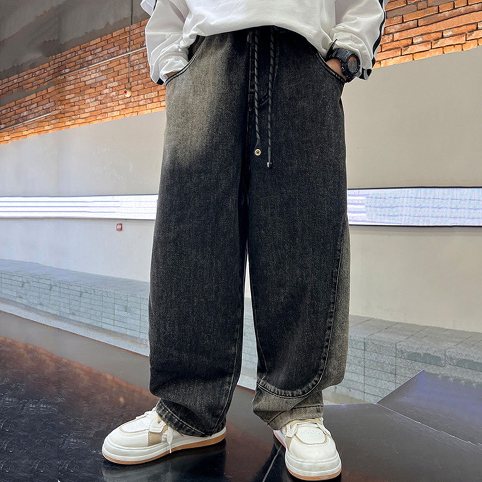 Generico Pantaloni Elegant Bambino-Jeans Invernali Casual da Ragazzo, Pantaloni Caldi Foderati in Pile, Pantaloni Lunghi Comodi e Larghi per Bambini