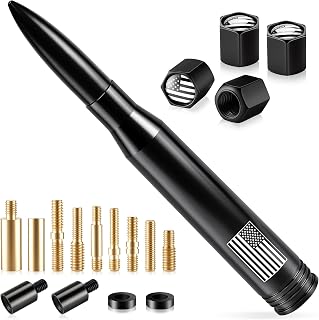BJSIA American Flag Car Antenna for Truck with Valve Stem Caps - Universal Compatible with Ford, Dodge, Chevrolet, GMC, Jeep, Toyota Truck Car Accessories, Heavy Duty Pickup Trucks Accessories - Black
