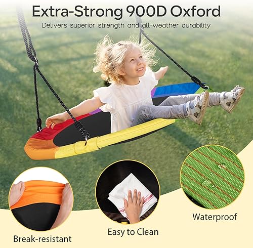 Miniatura 4 de DECORLIFE Columpio de árbol – Columpio giratorio de 360° de 40 pulgadas para niños y adultos, capacidad de 700 libras con tela Oxford 900D, perfecto