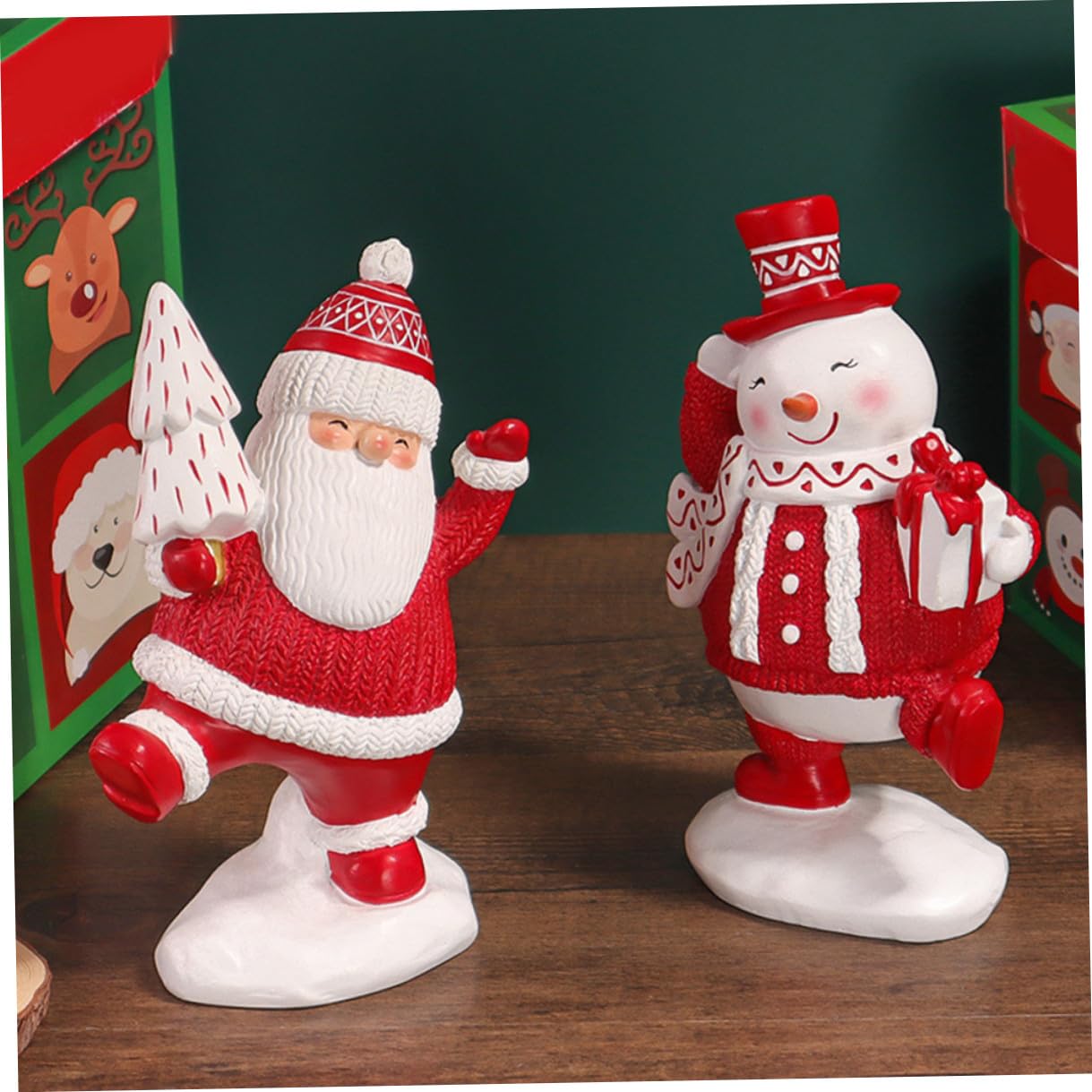 Lurrose Statuina di Babbo Natale Statuina di Pupazzo di Addobbi Natalizi Decorazioni Natalizie Ornamento in Resina Ornamento da Tavolo Decorazione per Feste di Natale