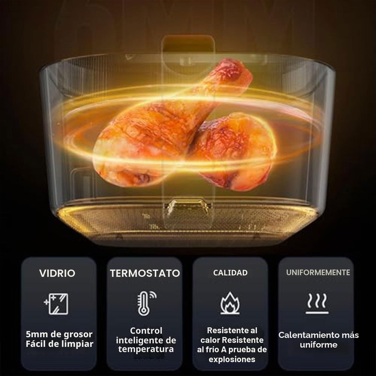 Freidora de aire de cristal de 1200W, 6L, Freidora de Aire de Cristal transparente con 7 modos preprogramados, freidora rápida sin aceite de 120-200℃