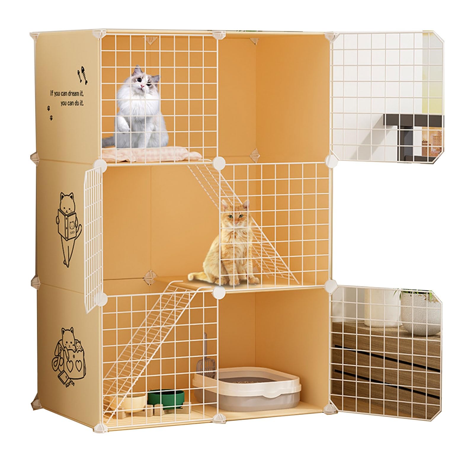 Recinto Per Gatti da Esterno Gabbia Ampio Spazio, Partizionamento Libero Visibilità, Traspirante Facile da Pulire, Adatta for Gatti, Cane, Cavia Piccoli Animali ( Color : Yellow , Size : 75*49*109cm )
