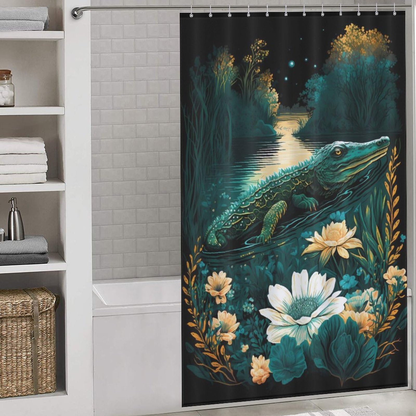 Rideau de douche crocodile imperméable en tissu pour une salle de bain familiale douce et propre