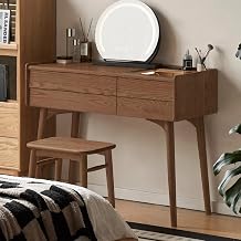 100% Solid Wood Vanity Desk with Glass Top for Bedroom