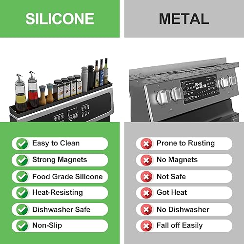 Miniatura 4 de Estante Magnético de Silicona para Estufa de 30 Pulgadas para Cocina, Organizador de Especiero Magnético Fuerte Resistente al Calor para Encima de