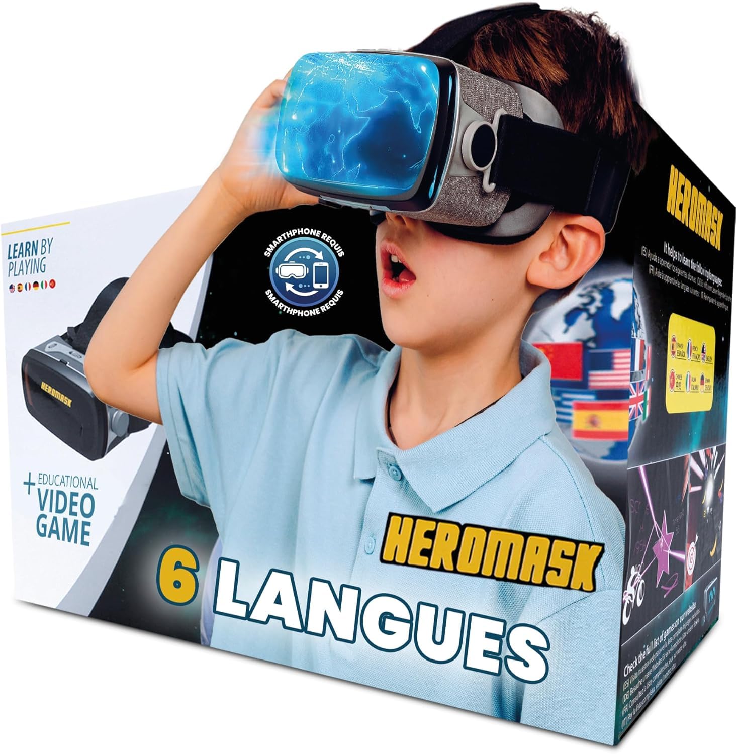 Heromask Casque VR Enfant 5-12 Ans · Jeux de Langues Réalité Virtuelle | Anglais, espagnol et allemand en jouant en VR. iPhone/Android. Cadeau original éducatif pour enfant