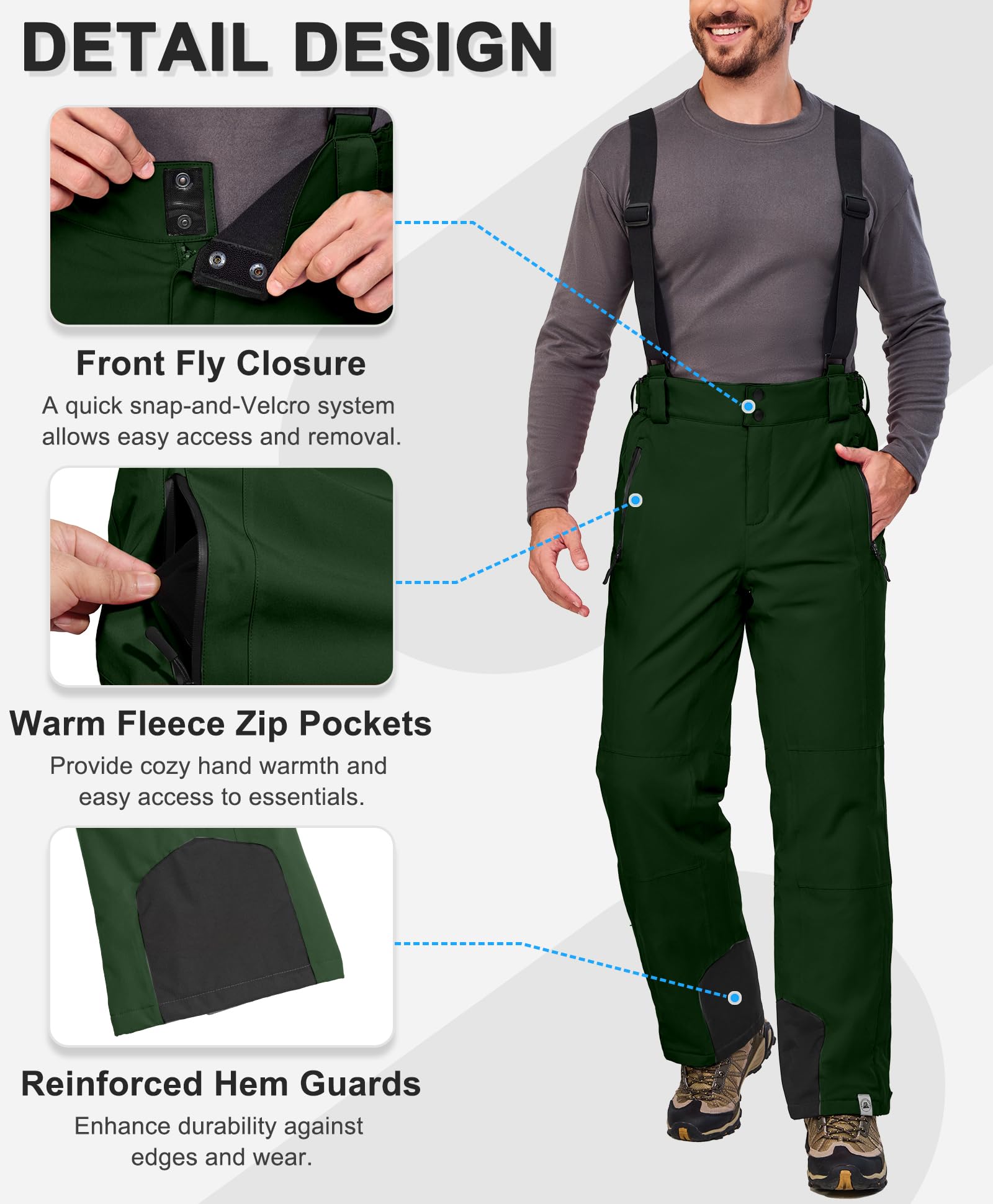 Mapamyumco Herren Snow Ski Bib Mountaineering Pants wasserdichte, Winddichte, wärmeisolierende Skihose mit Abnehmbarer Schlinge