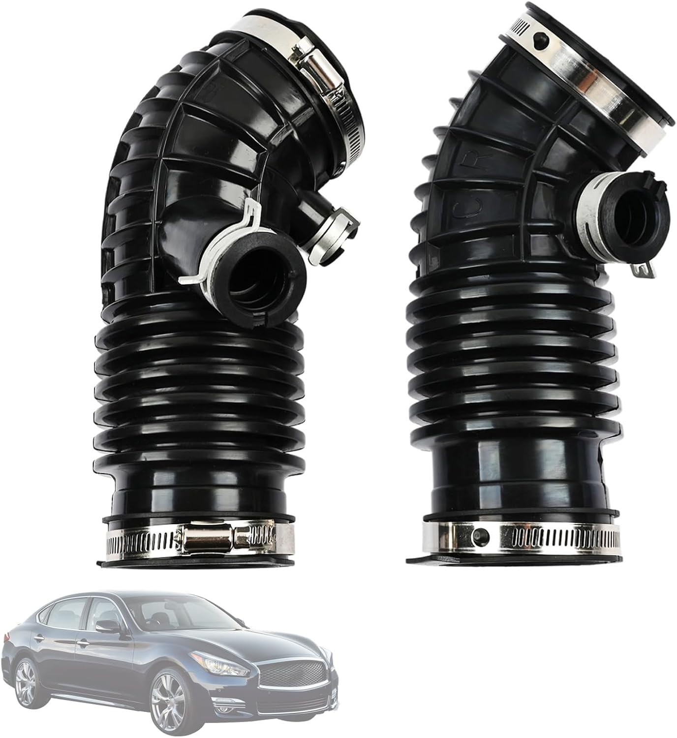 2PCS Engine Intake Hose Pipe Compatible with Infiniti M37 2011-2013, Q70 2014-2019, Q70L 2015-2019 3.7L Replace 16576-1MA0A 16576-1MA0B Left & Right Side Intake Duct Tube