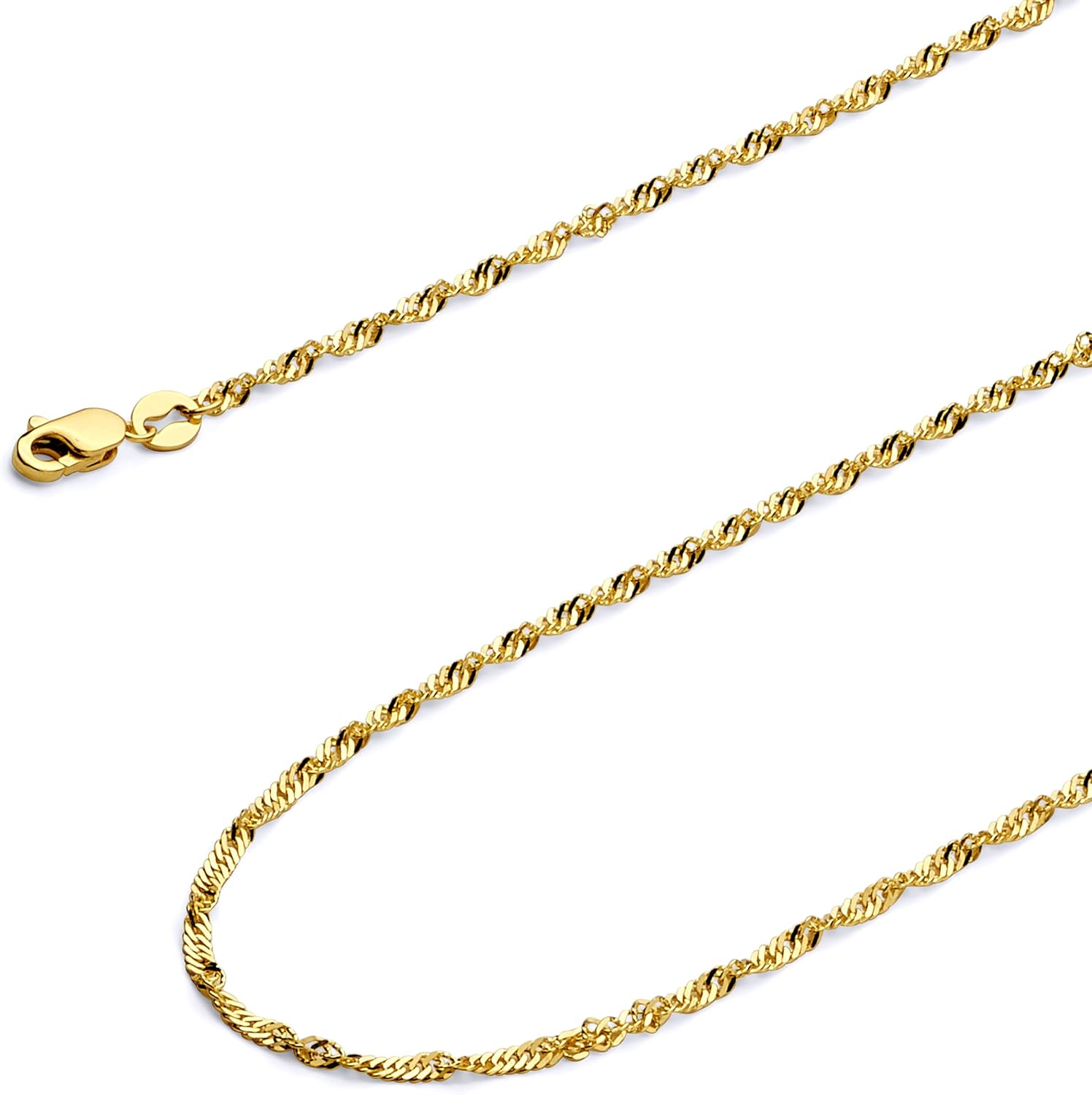 Wellingsale 14K Solid Gold Singapore Chains (Select Options)