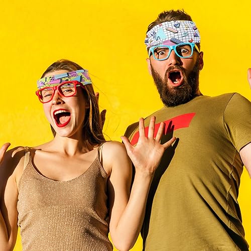 Miniatura 5 de 4 Pcs Retro Neon Head Wraps for Women, 80s 90s Style Bandana Headbands, Soft Yoga Sport Hairbands for Party, Hiking, Cycling, Running, Unisex
