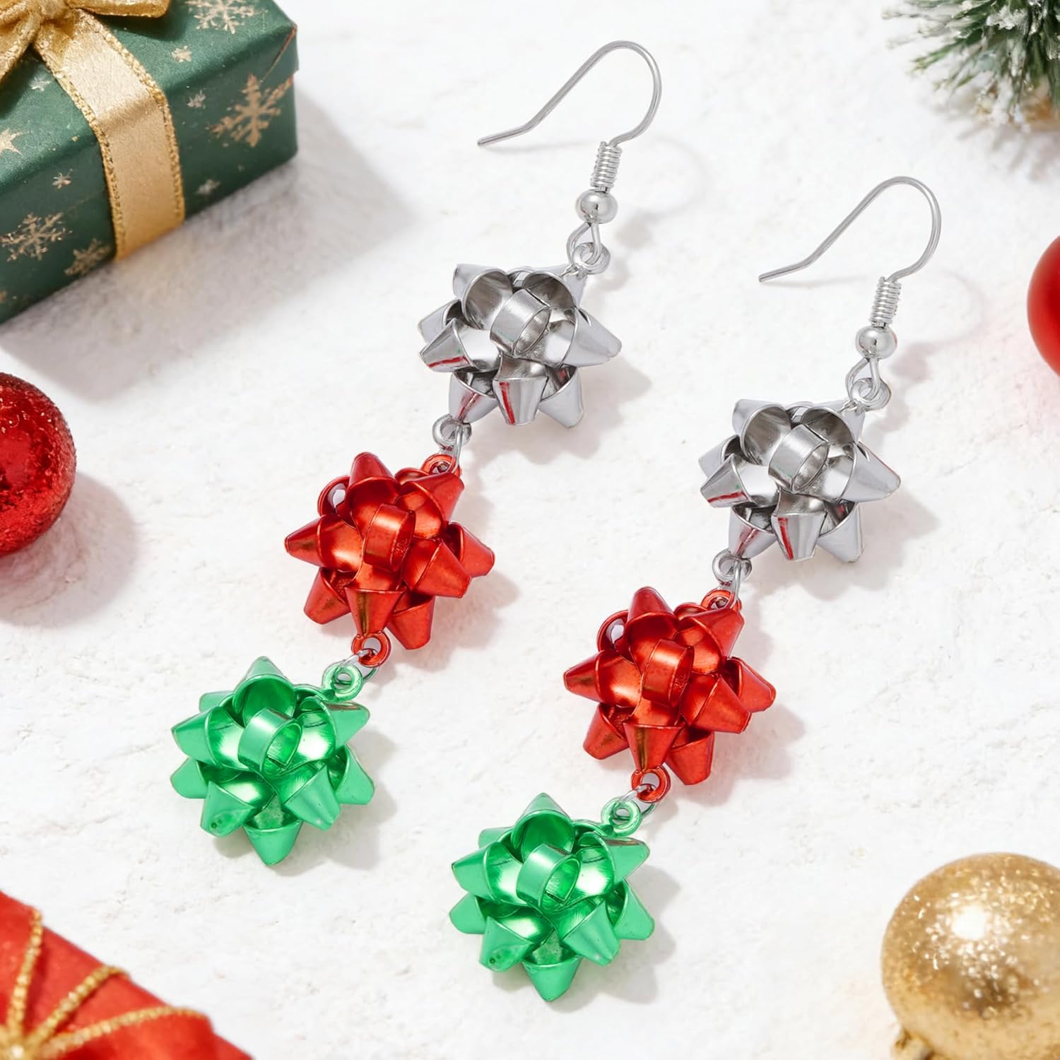 1 Pair Christmas Earrings for Women Holiday Dangle Earrings with Spiked Ball Drop Design Festive Alloy Statement Earring for Christmas Party Outfit and Gift 2.76x0.79 Inches - Image 6