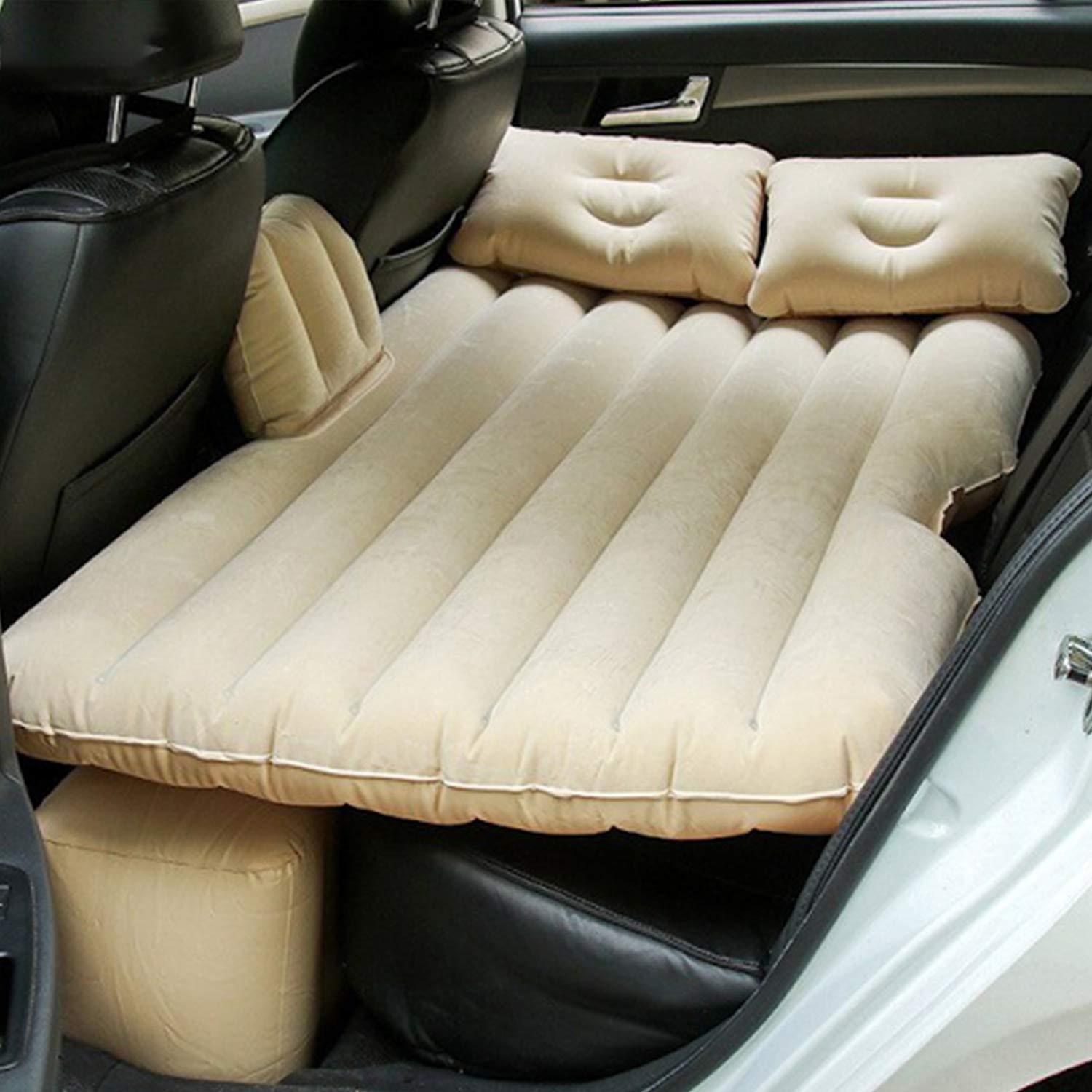 casago inflatable car air mattress with 2 pillows & air pump portable compact twin size back seat soft sleeping bed for baby (beige)