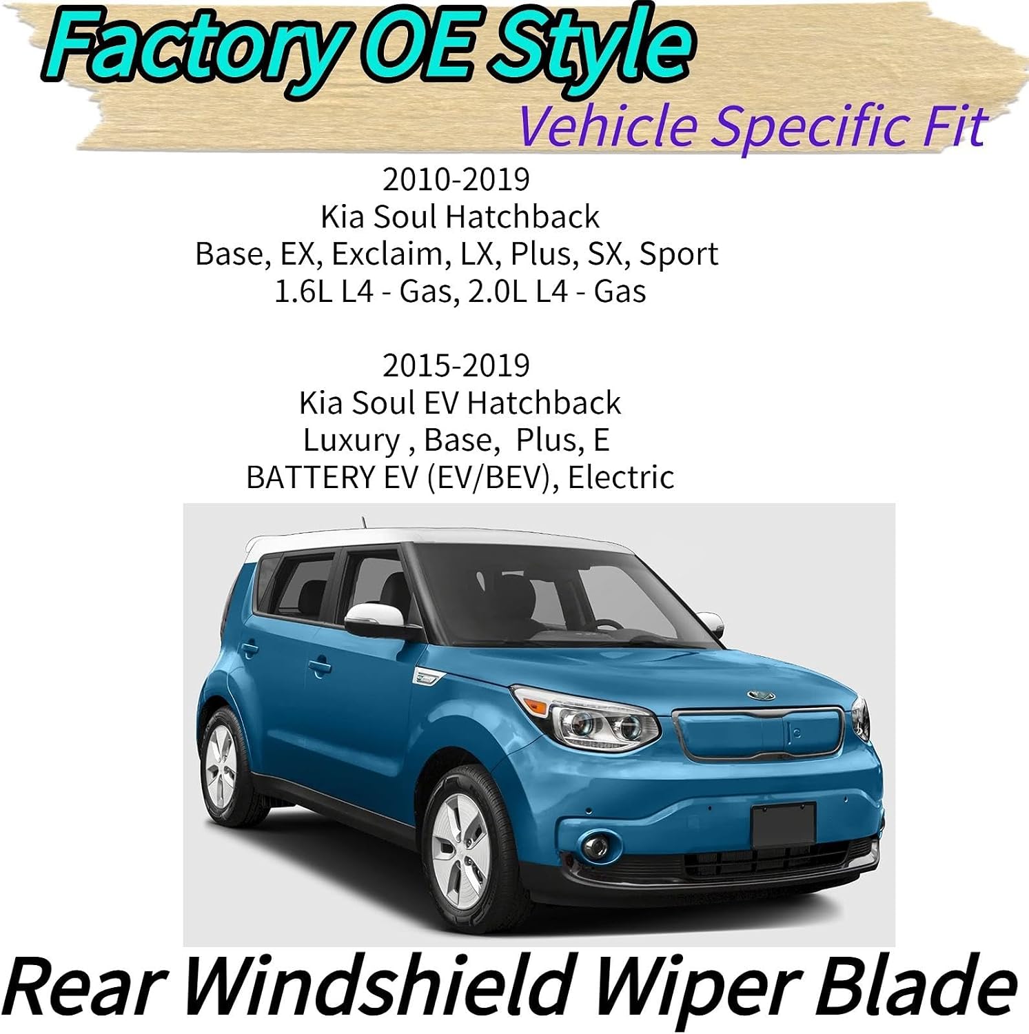 Rear Wiper Blade Arm for Kia Soul & Soul EV Hatchback 2010-2019 for Base EX Exclaim LX Plus SX Sport Luxury E Models Rear Back Windshield Wiper Blade Set for 2018 2017 2016 2015 2014 2013 2012 2011