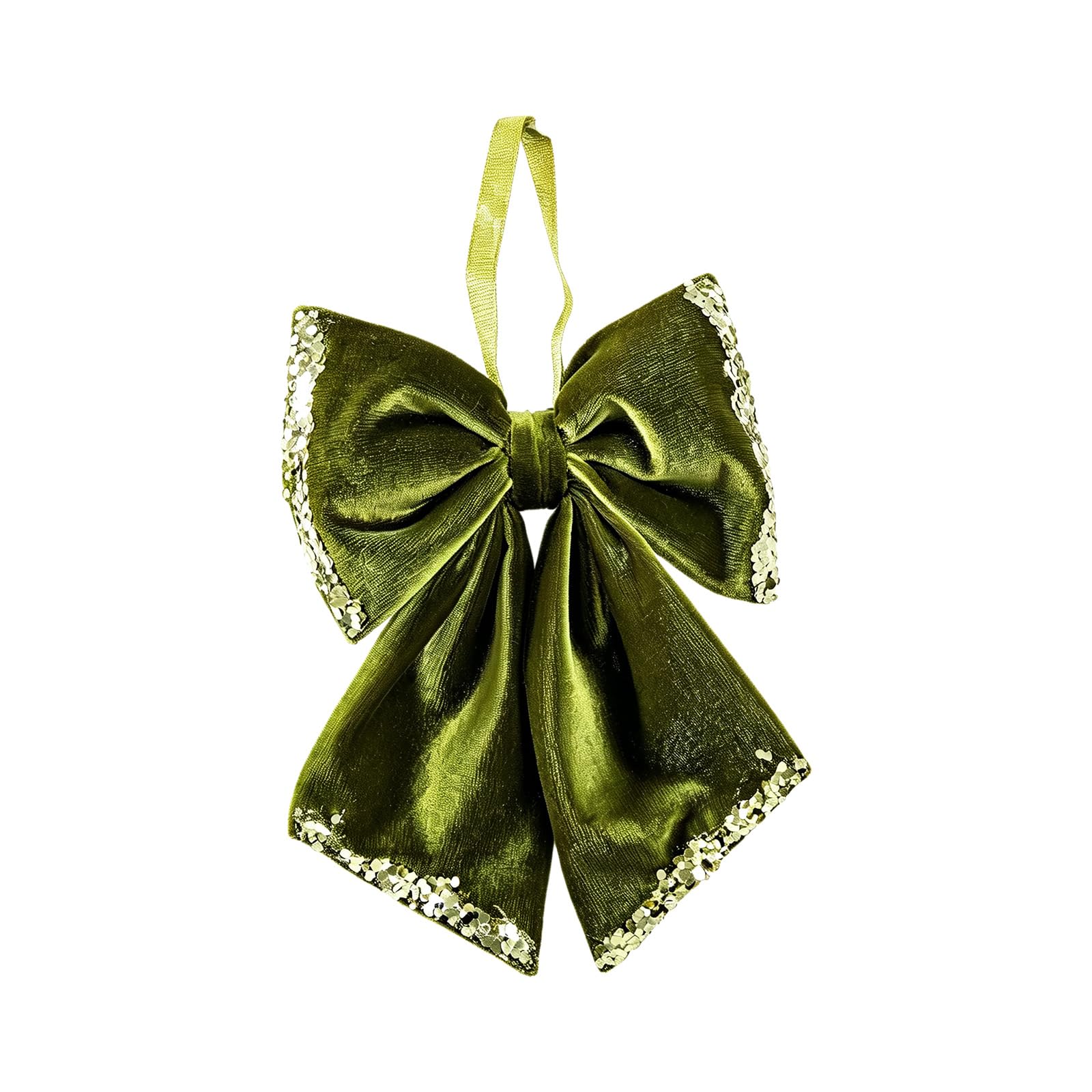 Xanorrg Multicolor Muted Green Christmas Velvety Bowknot Ornament With Plush Look Texture, Glitter Trim, Display Loop For Wreath, Mantel, Garland Styling Seasonal Velvety Bowknot Accent Mantel Garland Doorway Display