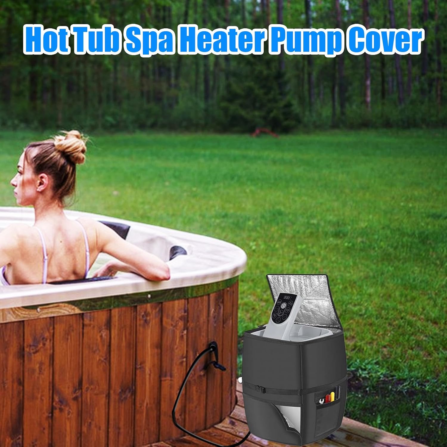 Hot Tub Pump Cover, Outdoor Spa Heater Protector, Aluminum Foil Zipper Closure Shield, Fabric Guard for Entertainment Areas, Weather Resistant Accessory, Reliable Protection for Beach House Equipment