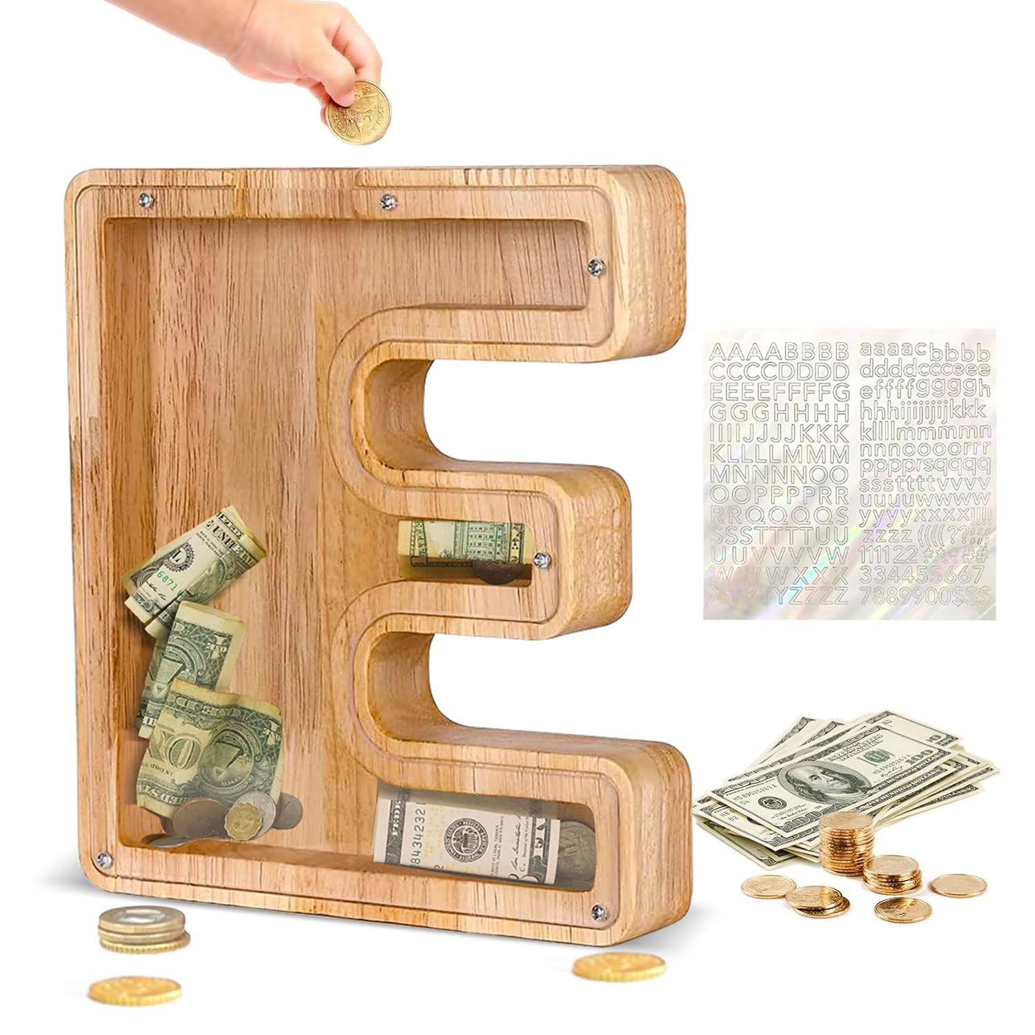 Custom Wooden Piggy Banks, CCHKFEI Coin jar Personalized Piggy Bank Creative 26 Letter DIY Storage Jar Kids Alphabet Coin Bank Savings Piggy Bank