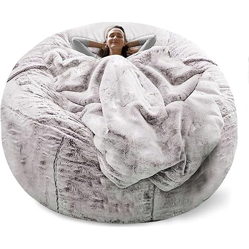 RAINBEAN Bean Bag Chair Cover(it was only a Cover, not a Full Bean Bag) Chair Cushion, Big Round Soft Fluffy PV Velvet Sofa Bed Cover, Living Room Furniture, Lazy Sofa Bed Cover,5ft Snow Coffee