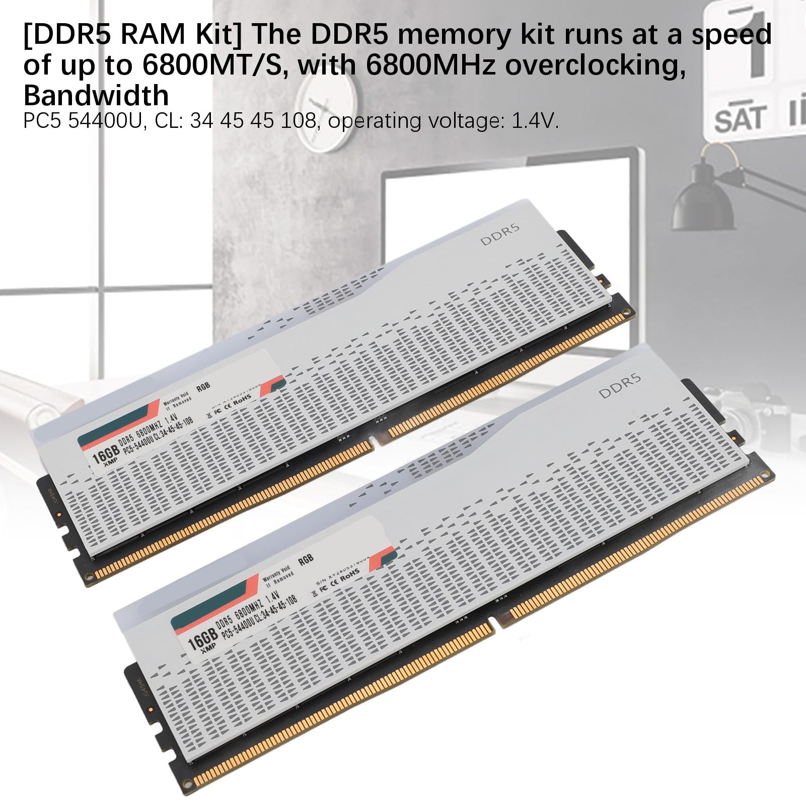 32 GB DDR5 RAM 6800 MHz PC5-54400U CL34-45-45-108 Zestaw Pamięci RGB, Zwiększona przepustowość Danych dla Użytkowników Komputerów Stacjonarnych