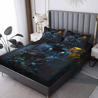 GEDAEUBA Panther Sheets Queen Sheet Set - Jungle Bed Sheets for Kids Boys Girls, Wild Animal Sheet Set with Deep Pocket Fitted Sheet, Soft Microfiber Wrinkle Free Bedding Set
