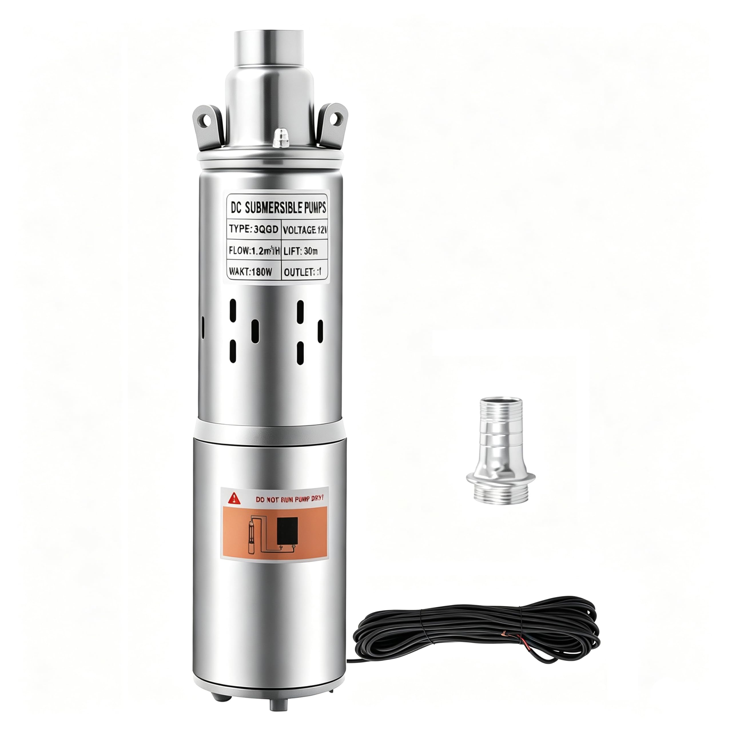 Pompa solare per pozzi profondi in acciaio inox, 12 V, 180 W