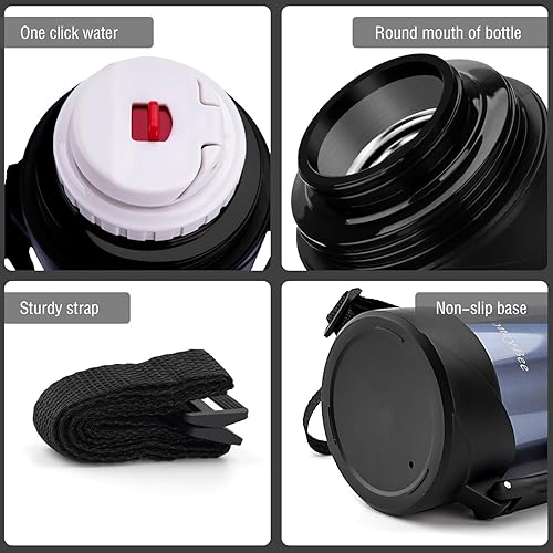 Miniatura 3 de HoneyBee Botella de agua aislada de 41 onzas para bebidas calientes y frías, aislamiento al vacío de acero inoxidable 188 sin BPA, mantiene el