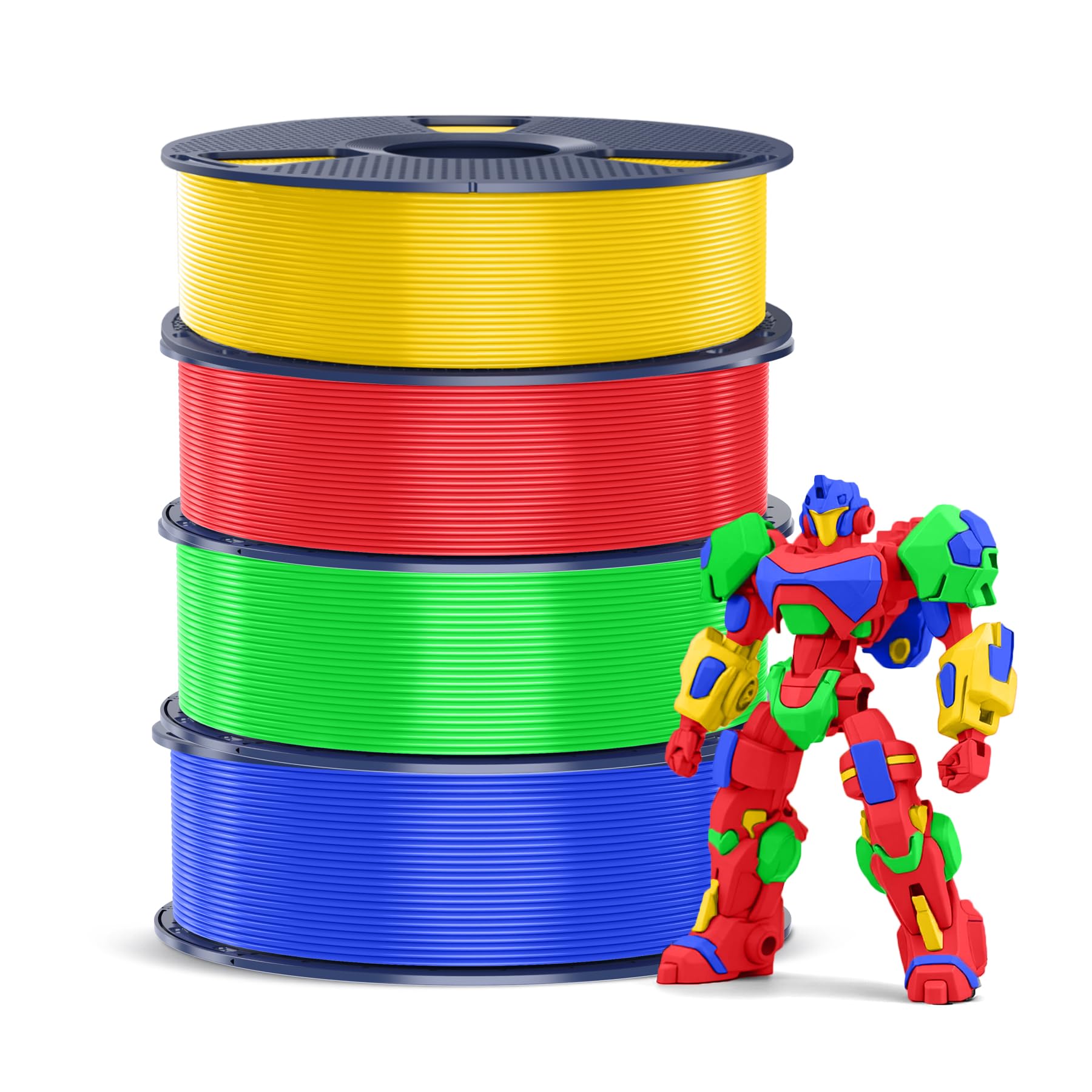SUNLU 4kg PETG Filament, 3D Printer Filament Pack, Higher Strength and High Impact Resistance, 3D Printing Filament, 1kg per Spool, 4 Rolls, Red+Klein Blue+Vivid Yellow+Green Global Recycled Standard Global Recycled Standard Global Recycled Standard