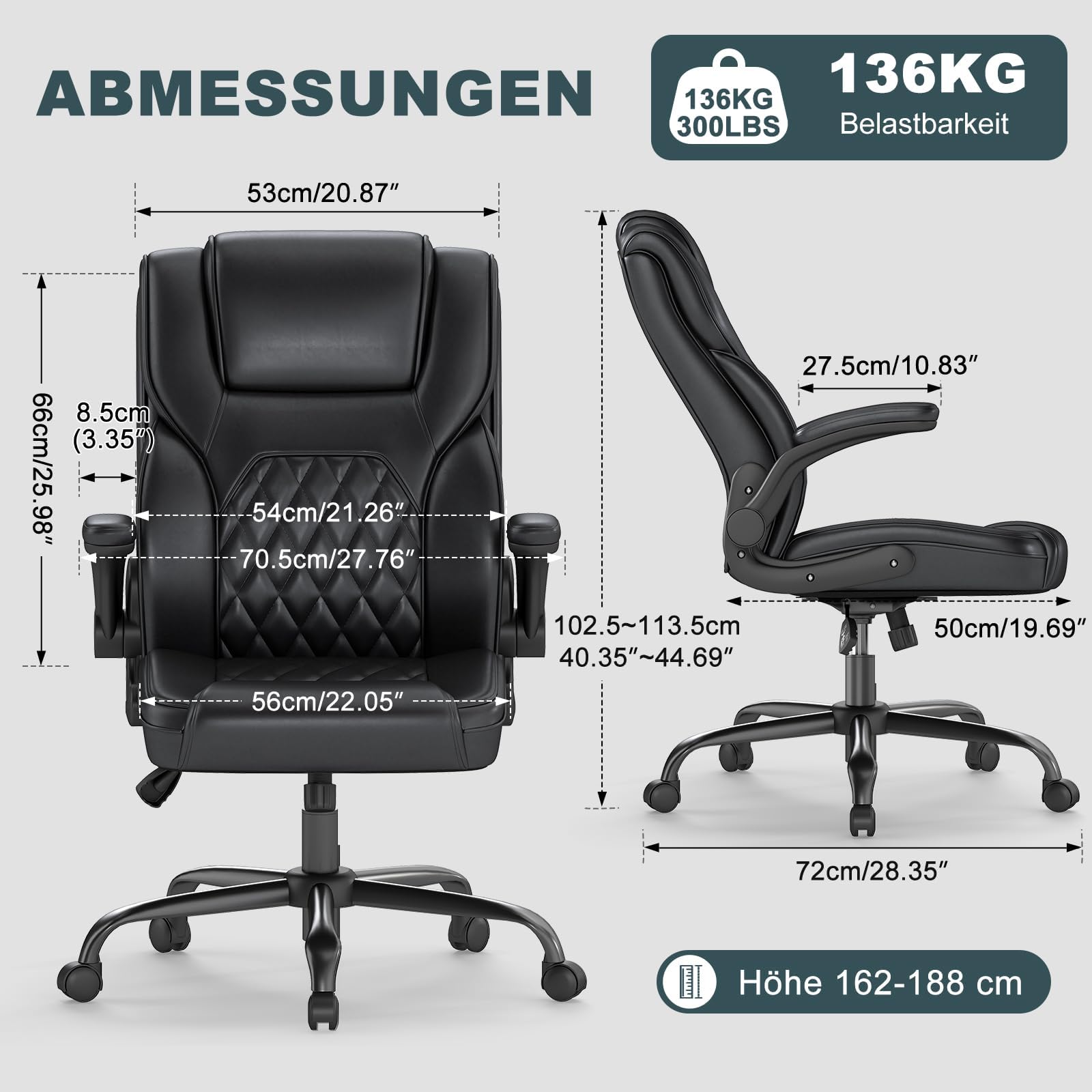 AnyGod Sedia Ergonomica da Ufficio, Poltrona Direttore Regolabile in Altezza in Pelle Sintetica, Sedia da Scrivania con Braccioli Ribaltabili,Portata 136 kg, per Lavoro da Casa e Gaming, Nera