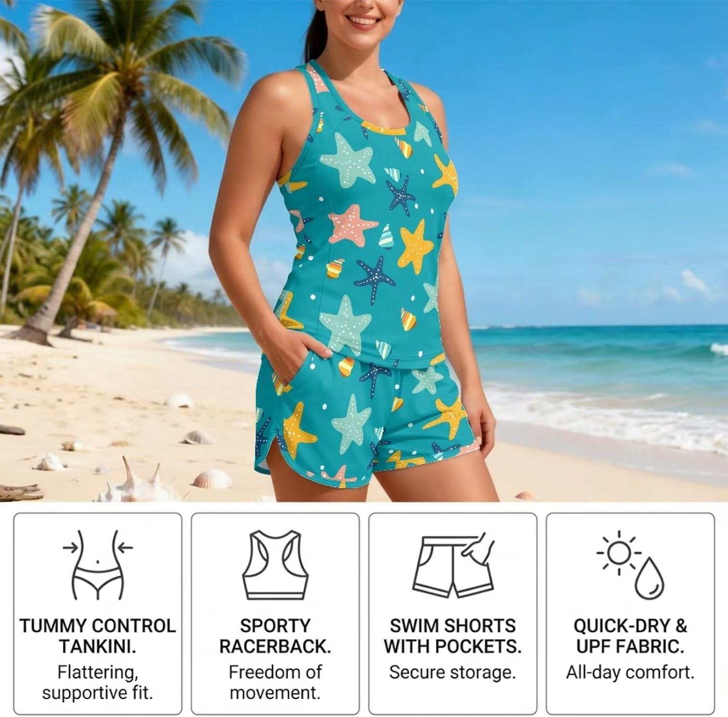 Women Tankini Tops Swimsuits with Boy Shorts Two-Piece Swimsuits, Tummy-Control Sporty Blouson with Sports Bra