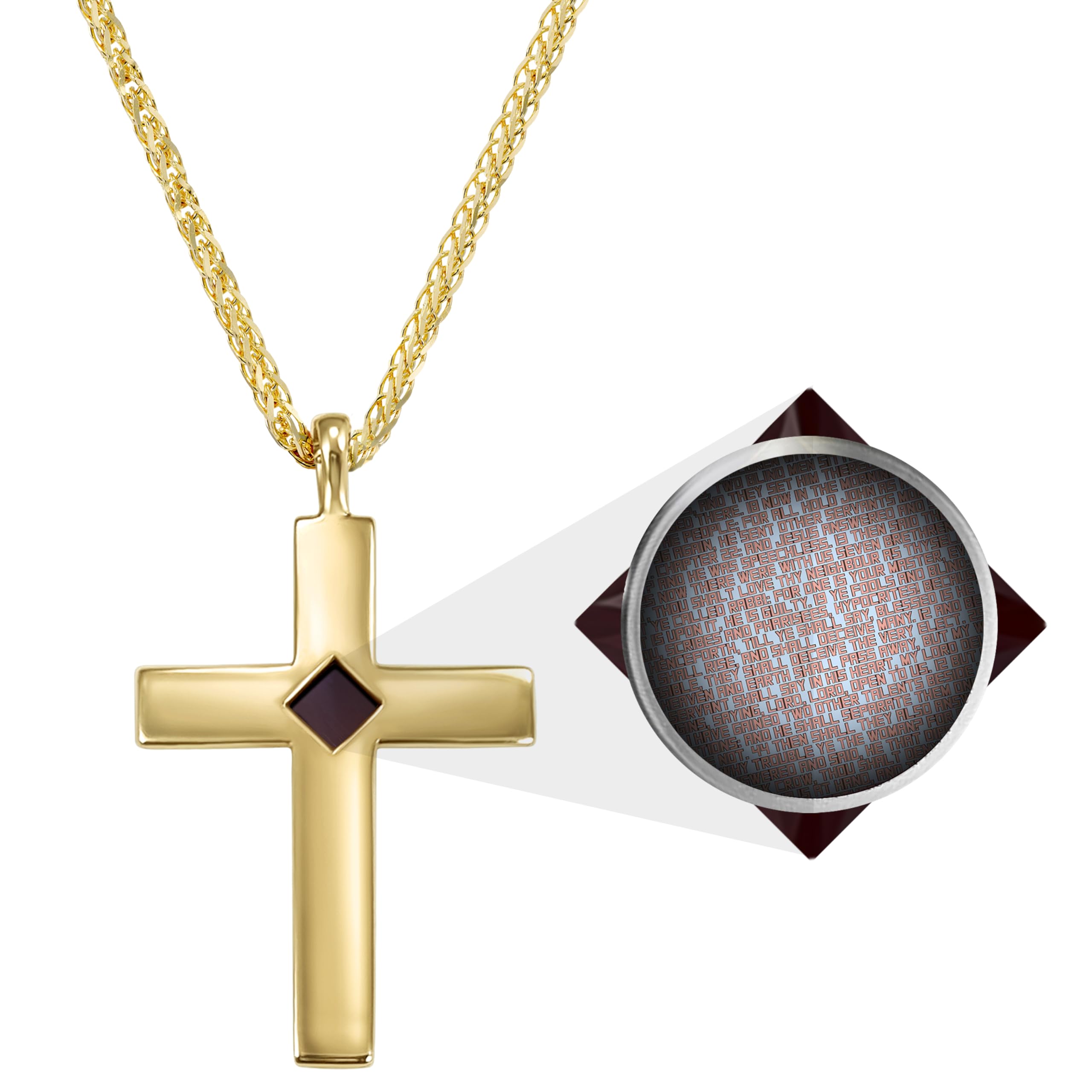 Cross Necklace with Smallest Nano Bible on Jewelry - Christian Pendant for Men or Women with Entire Microscopic KJV New Testament Holy Scriptures on 0.2" Microchip, Religious Faith Gifts, Chain