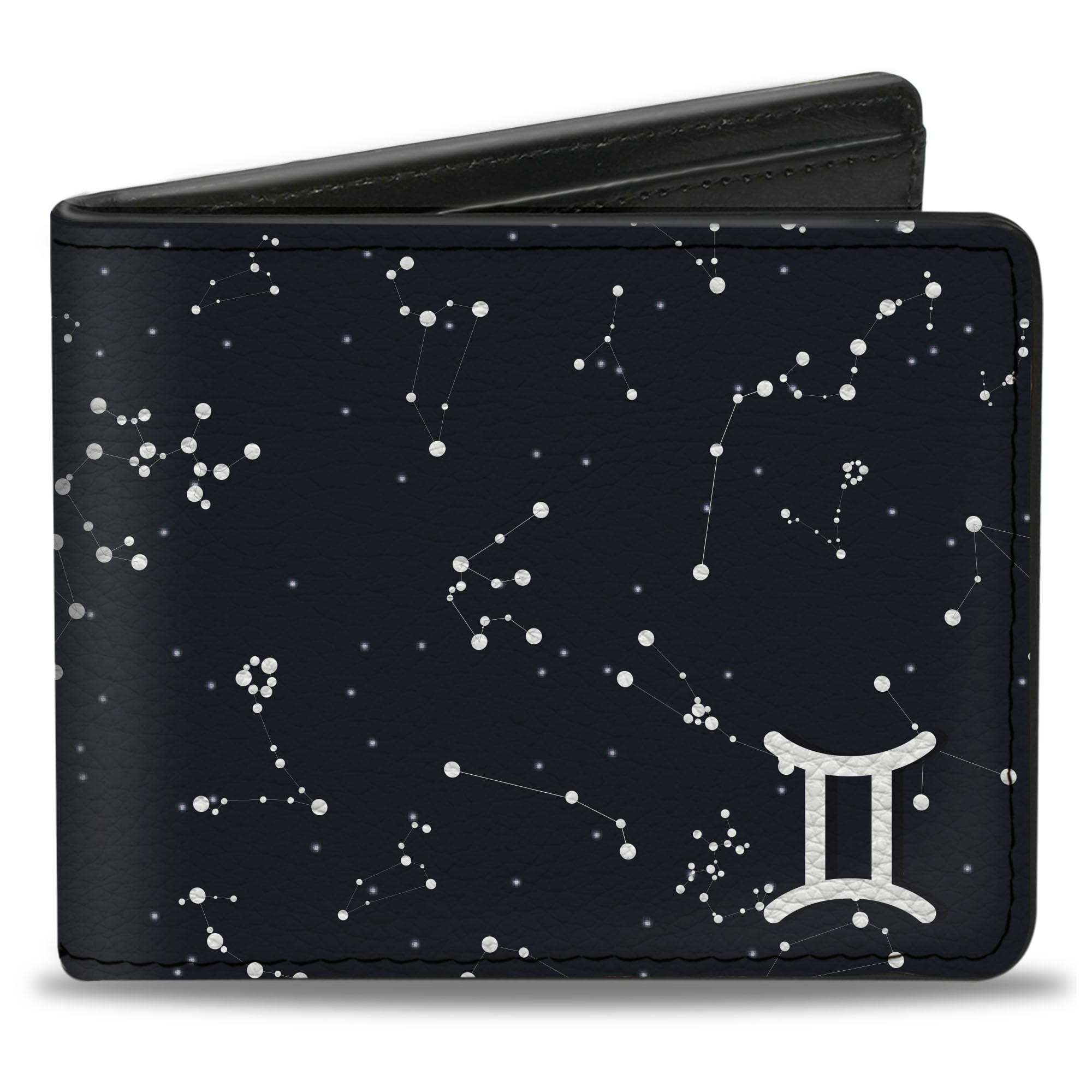 Buckle-Down Men's Wallet, Bifold, Zodiac Gemini Symbol Constellations Black White, Vegan Leather, Multi, 4.0