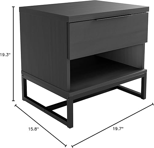 Miniatura 7 de Boyd Sleep Catania Mesita de noche con un cajón con estante de almacenamiento abierto: mesa auxiliar moderna para dormitorio, color negro