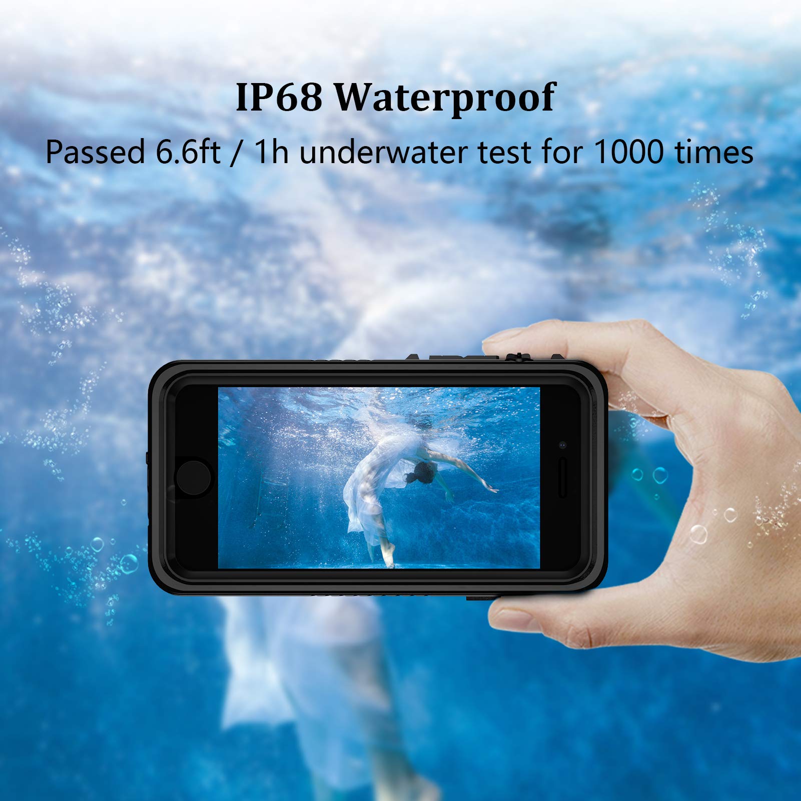 Focusor Cover iphone SE 2022,Custodia Impermeabile iphone 7/8[IP68 Certificato Waterproof] Cover Slim Antiurto Antineve Antipolvere AntiGraffio Subacquea Caso Protettiva per iphone SE 2020 (Nero)