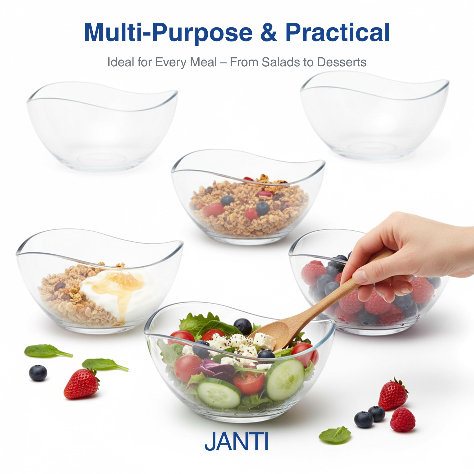 JANTI Set di 6 Ciotole in Vetro da 310ml - Insalatiera Vetro, Ciotole Vetro Dessert, Ciotole Aperitivo, Coppette Gelato Eleganti e Versatili - Design Moderno Ciotola Vetro - Ciotole Antigraffio