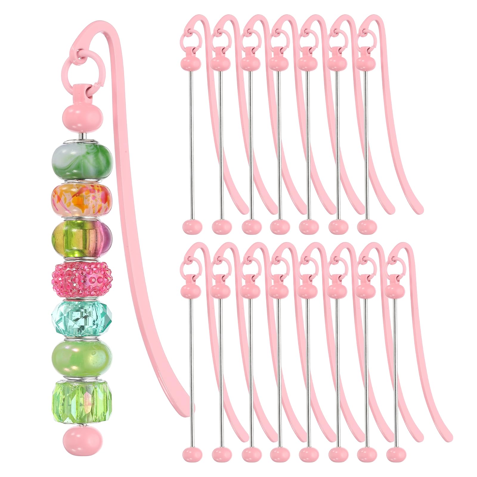 PATIKIL 16 Pcs Beadable Bookmarks, DIY Metal Blank Bar Bookmark Bead Craft Jewelry Pendant Charm Book Mark for Gift Teacher Office Supplies Home Crafts, Light Pink — image 1