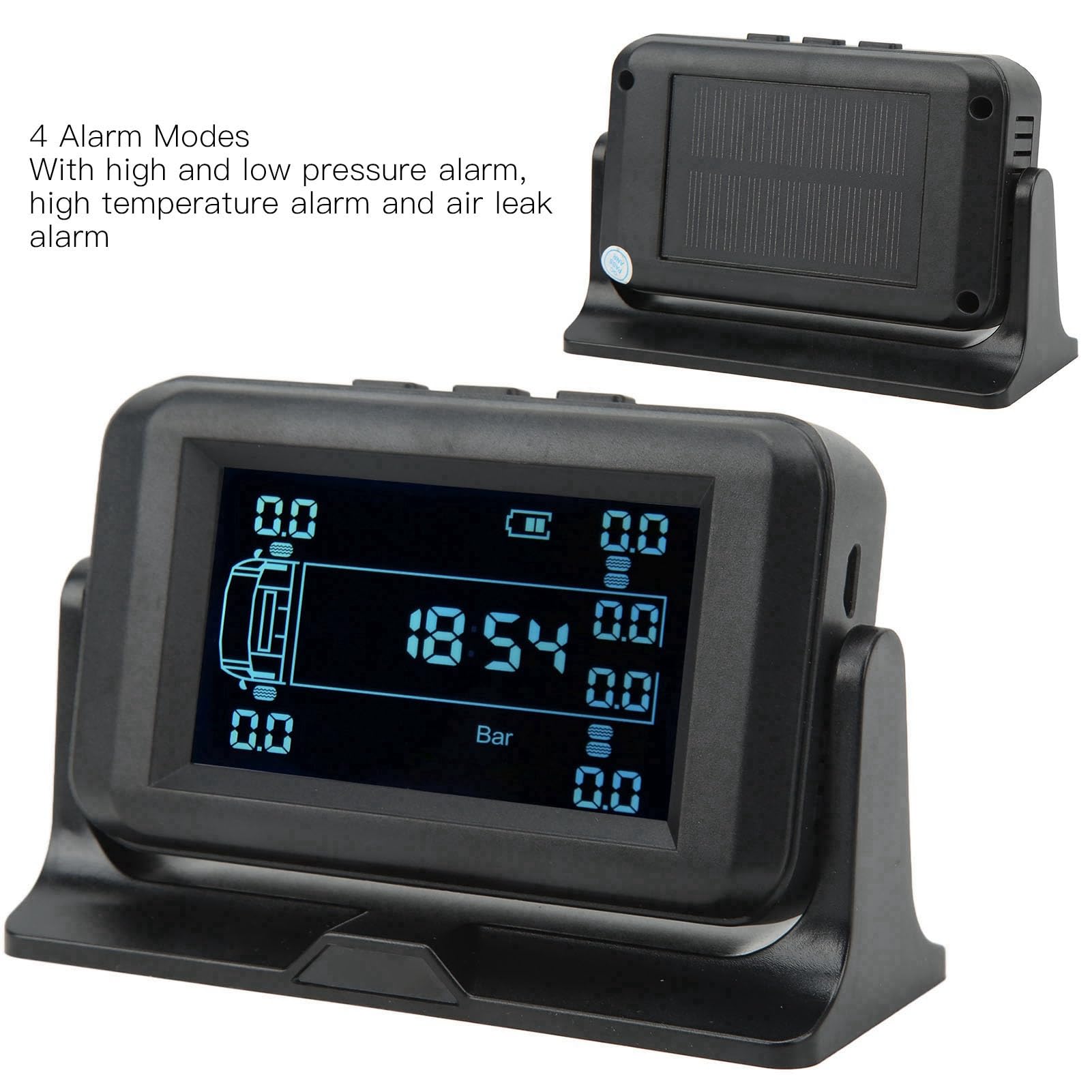 Reifendruckkontrollsystem, Kabelloses Reifendruckkontrollsystem mit 10 Sensoren 15bar Solarladung 4 Alarm TPMS für Wohnmobil LKW Anhänger